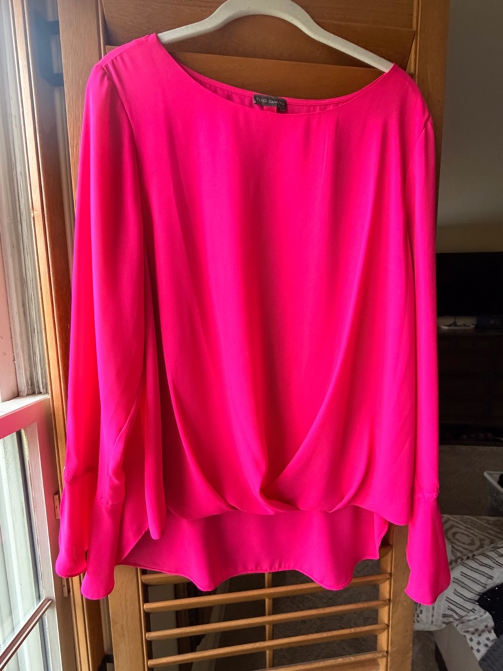 Vince Camuto Bright Fuchsia Long-Sleeve Draped Blouse